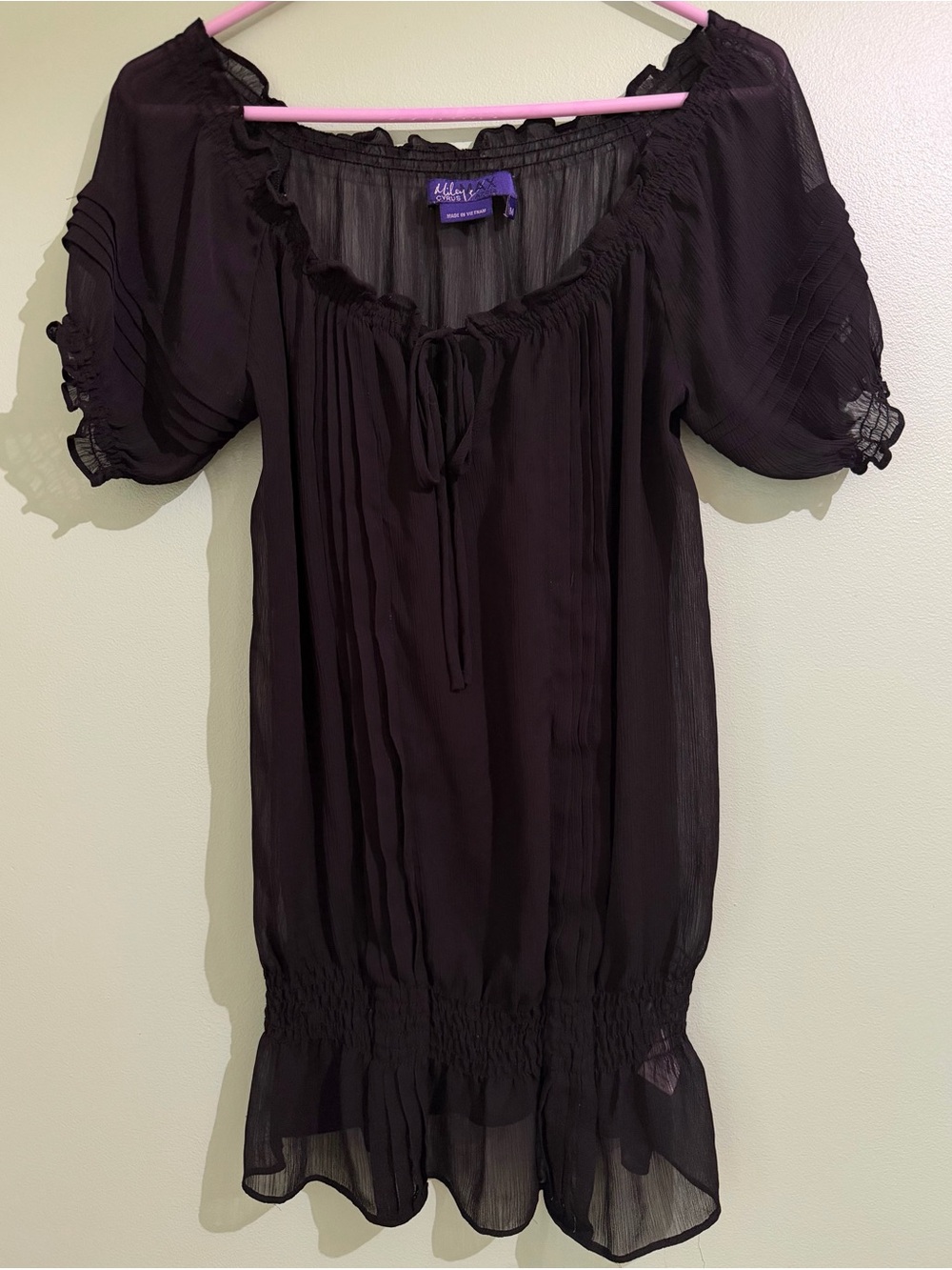 Miley Cyrus Max Azria Black Sheer Peasant Tunic Blouse M Medium